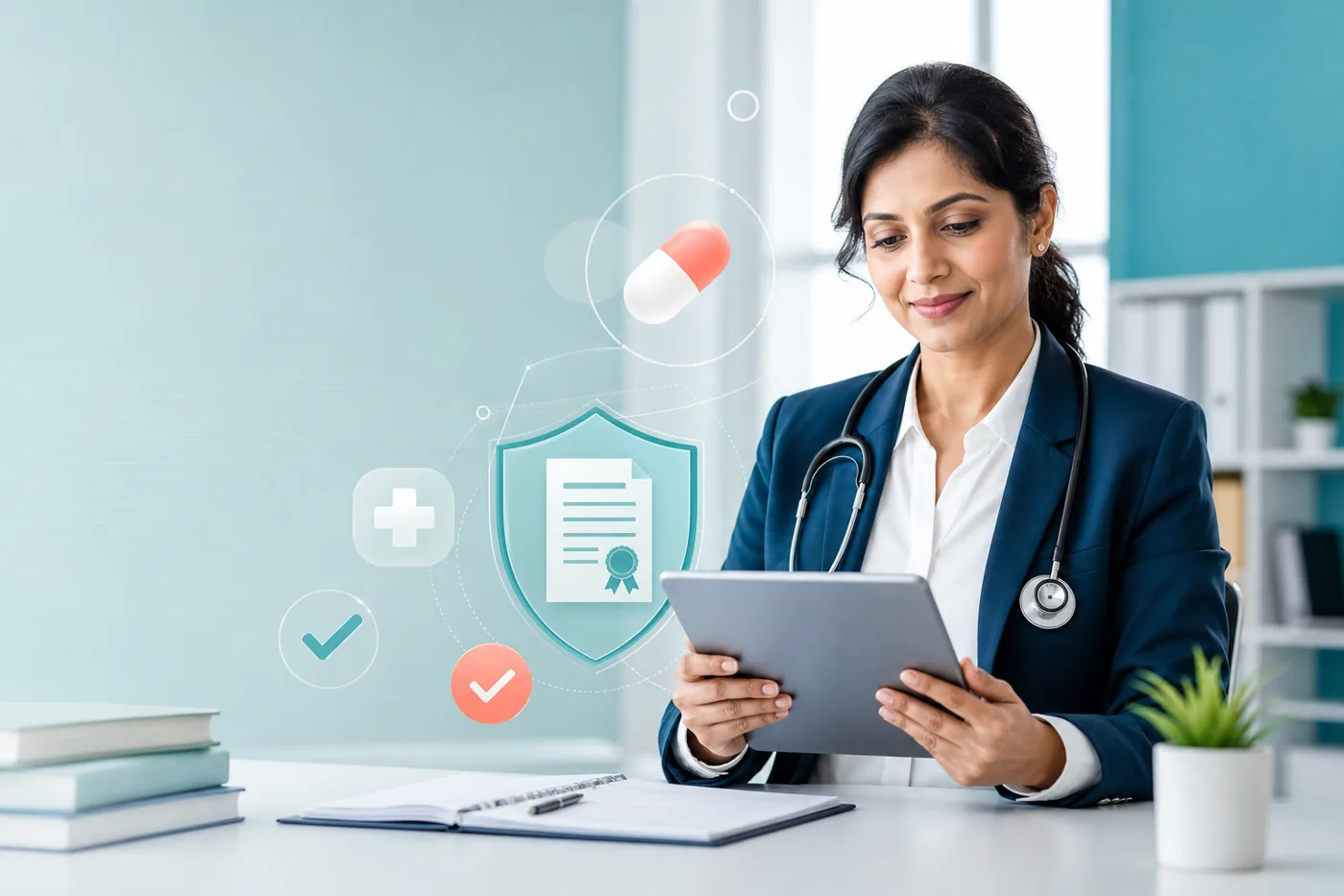 Medical regulatory professional reviewing compliance documentation